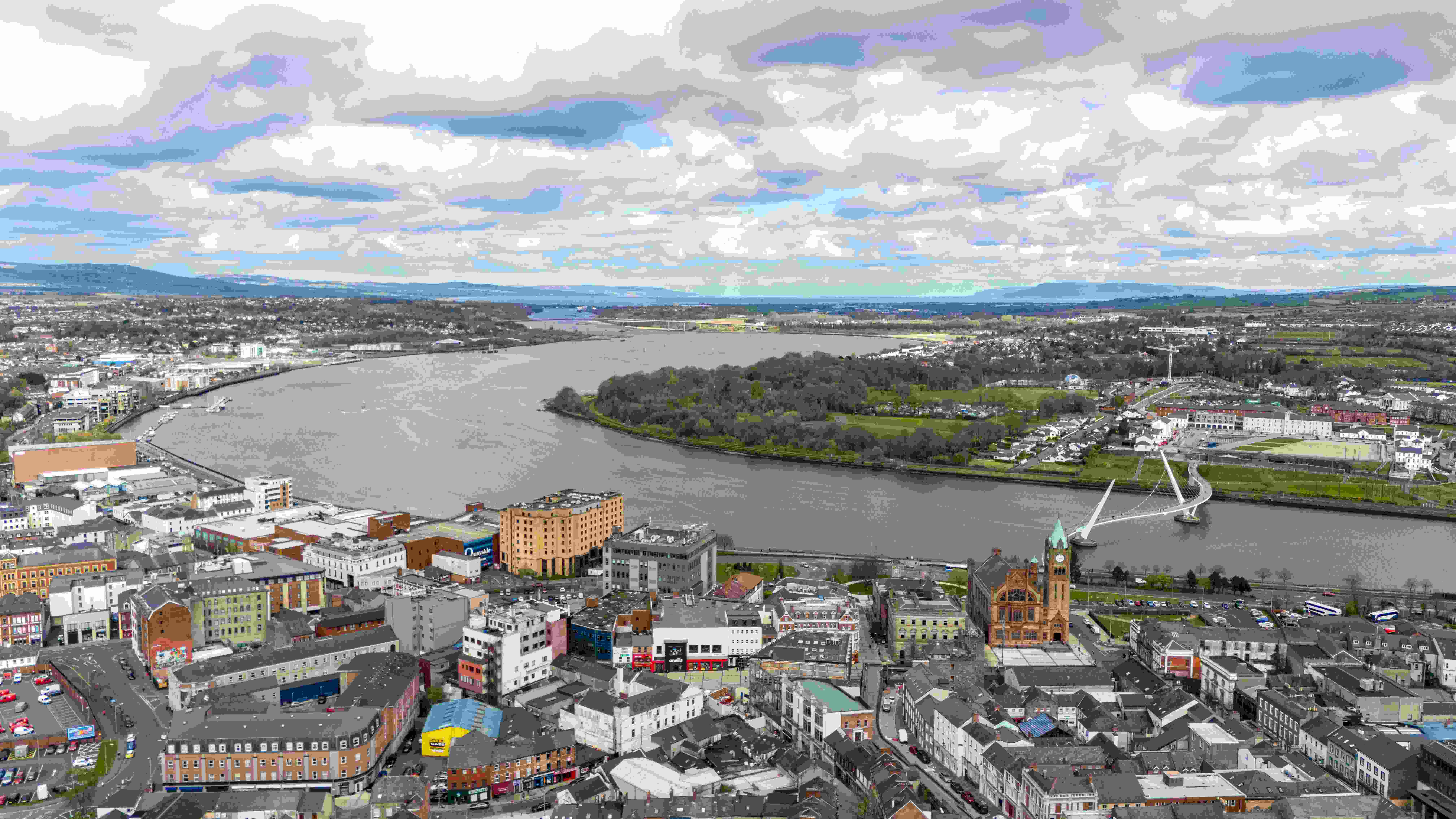 Peace Bridge spanning the River Foyle in Derry